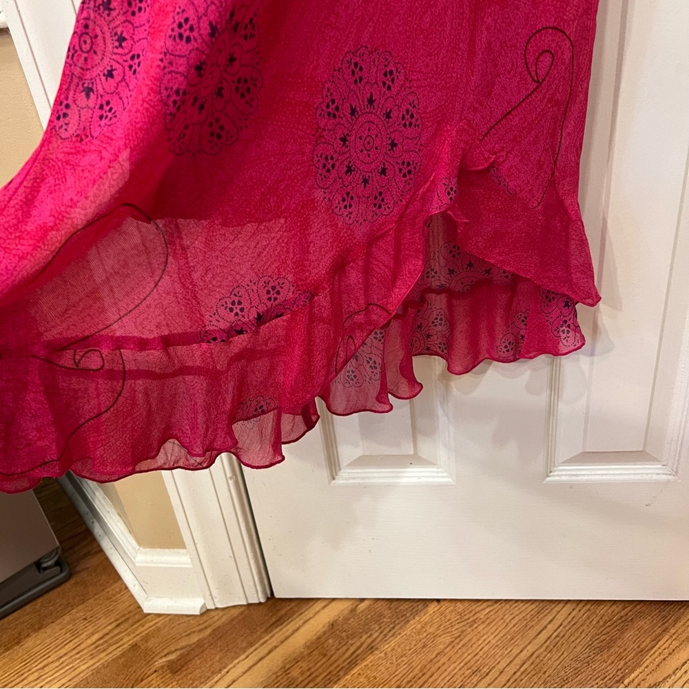 Y2K Rampage Asymmetrical Ruffle Hem Dress Midi Pink Floral Paisley Women’s M - Picture 3 of 8
